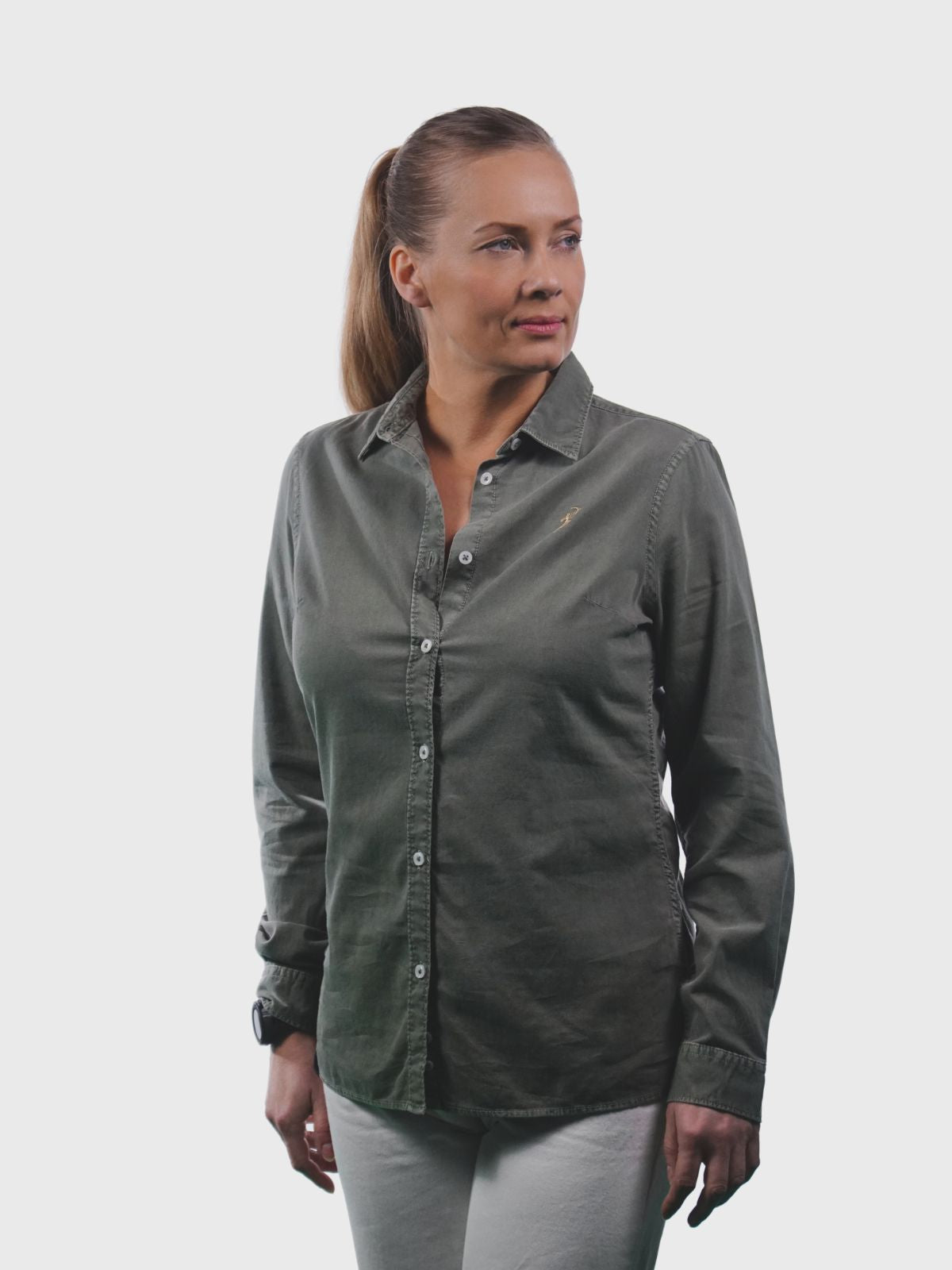 Damen Bluse Washed Pale Khaki