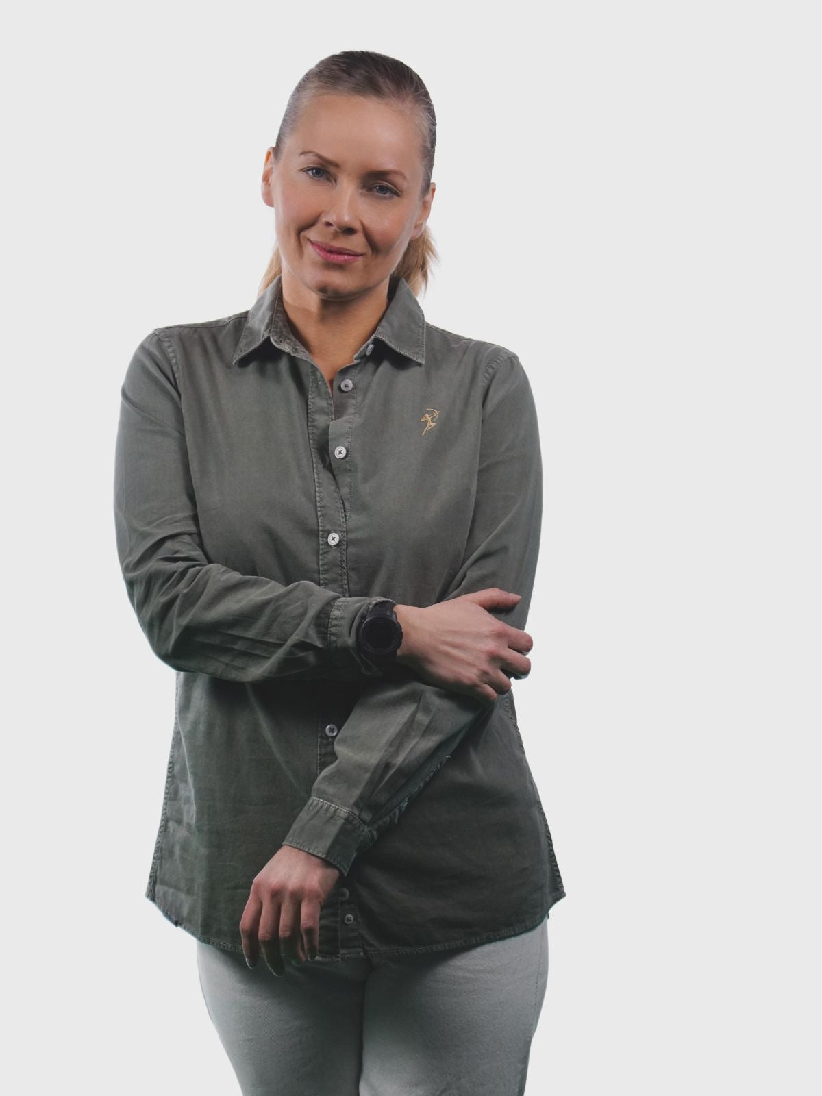Damen Bluse Washed Pale Khaki